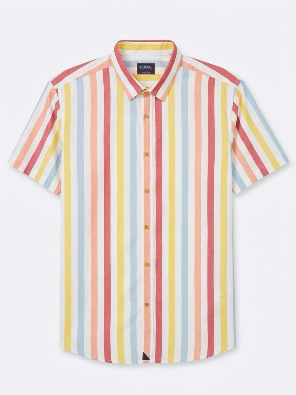 UNTUCKit Short Sleeve Stripe Button-Down Shirt in Red, Yellow, Blue, Cream